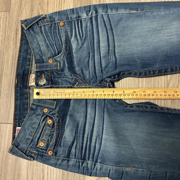 Vintage Y2K True Religion Low Rise Flare Blue Jeans Size 27 Distressed Western - Picture 3 of 7